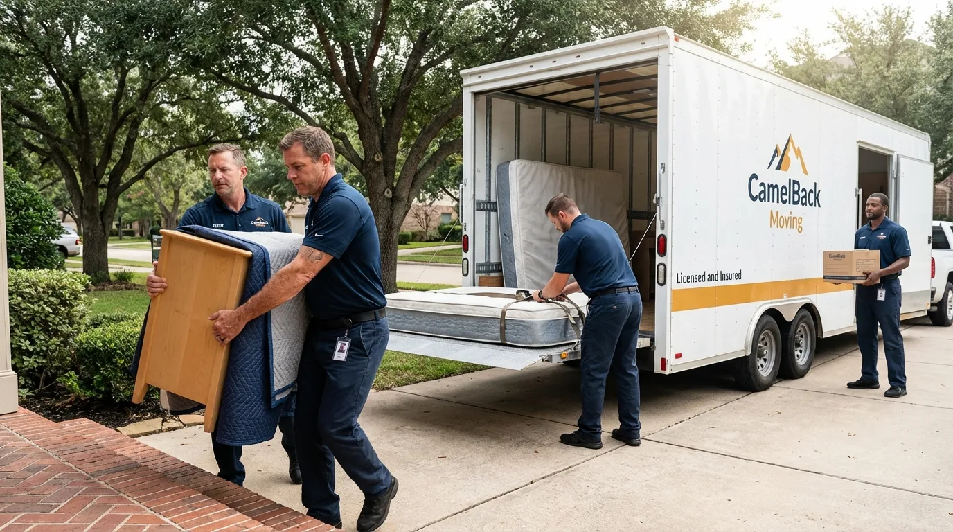 Crew loading residential truck for cross-state move from Baxter Springs, KS