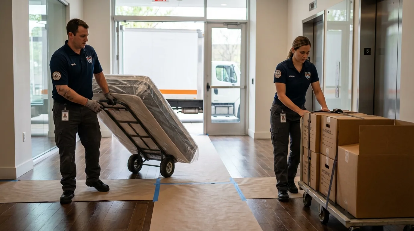 Professional apartment movers loading elevator in Baxter Springs, KS